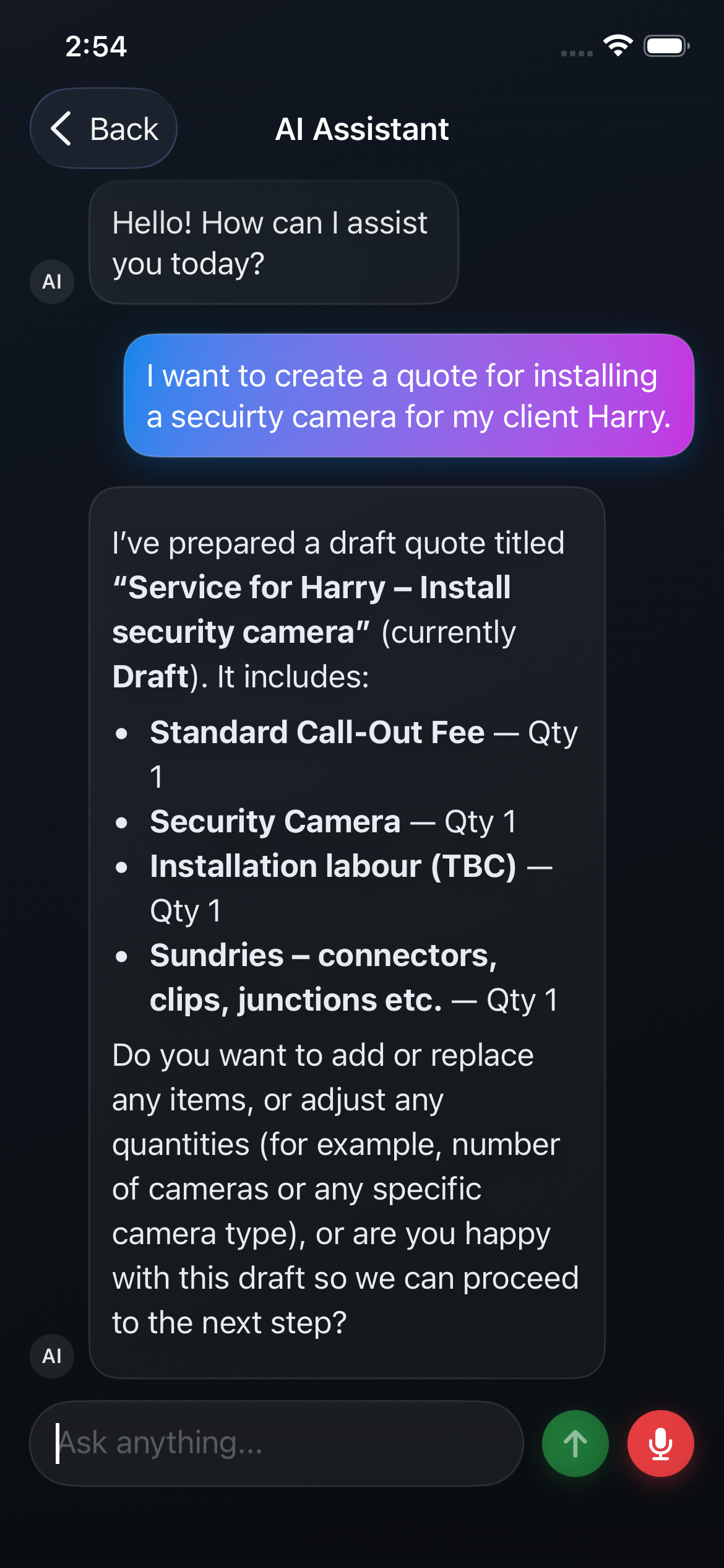 Dexify AI chat interface