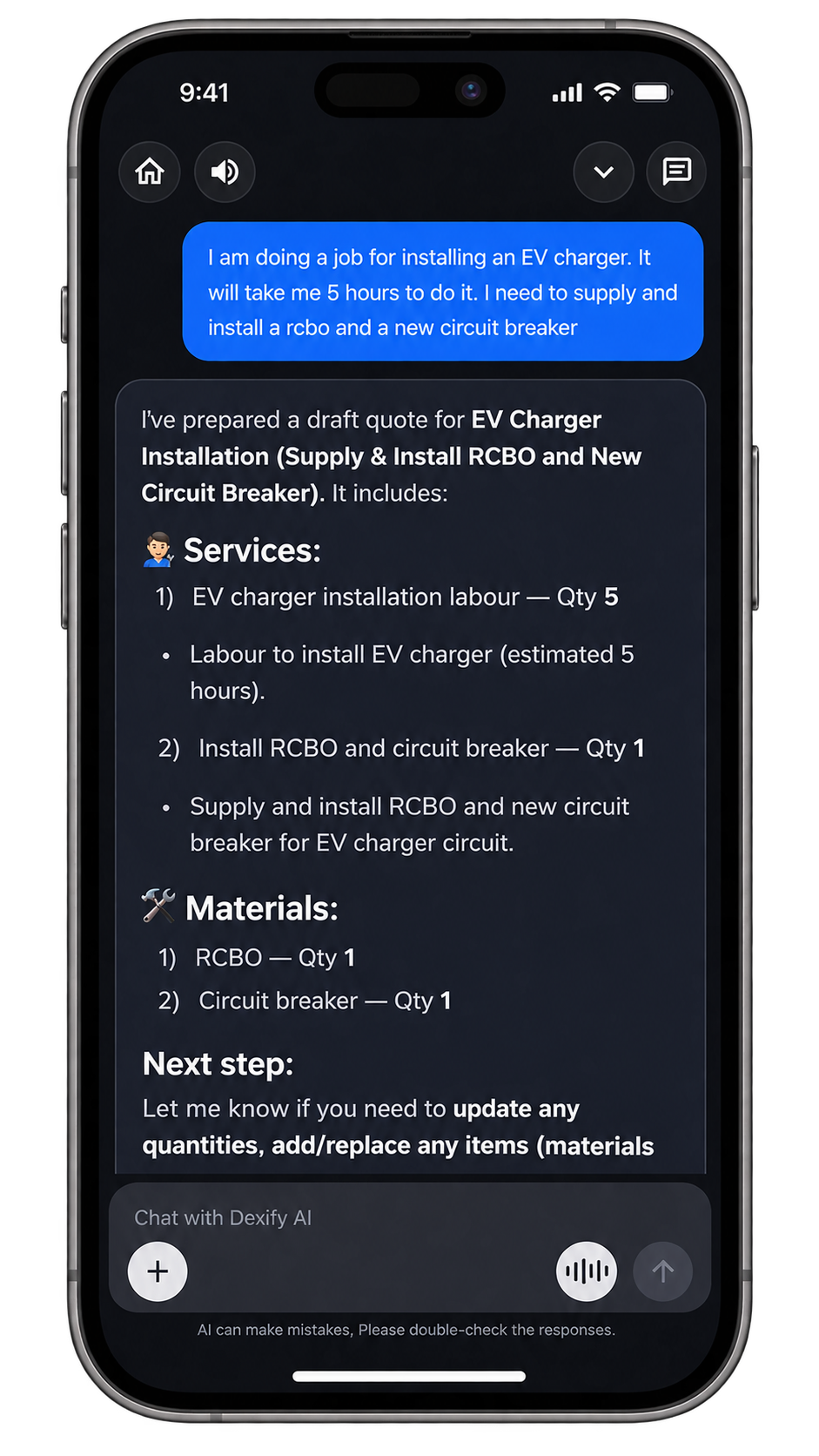 Dexify AI chat interface